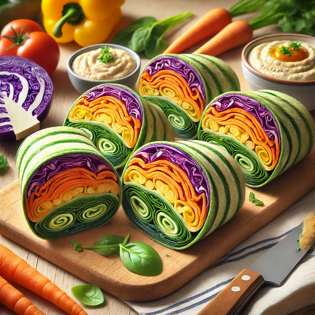 healthy colorful veggie wraps