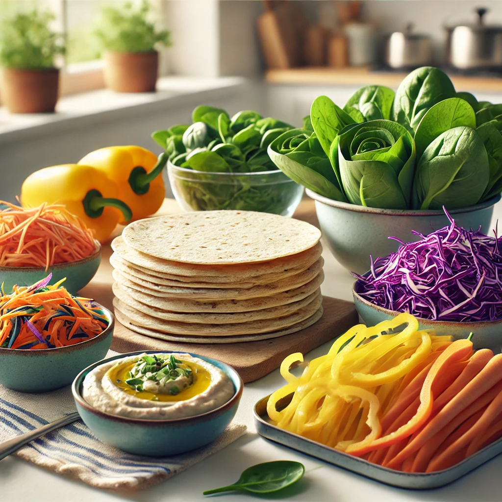 ingredients for the healthy colorful veggie wraps