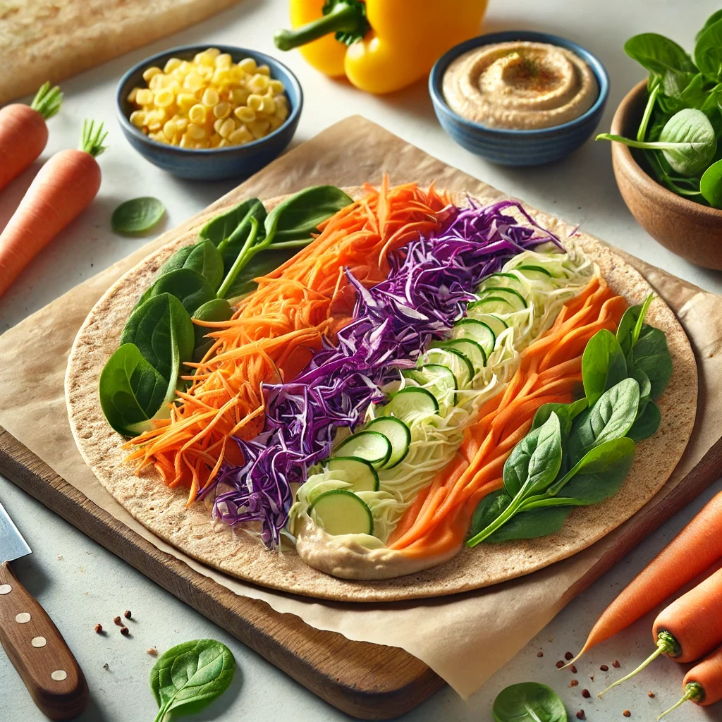 instructions for the healthy colorful veggie wraps